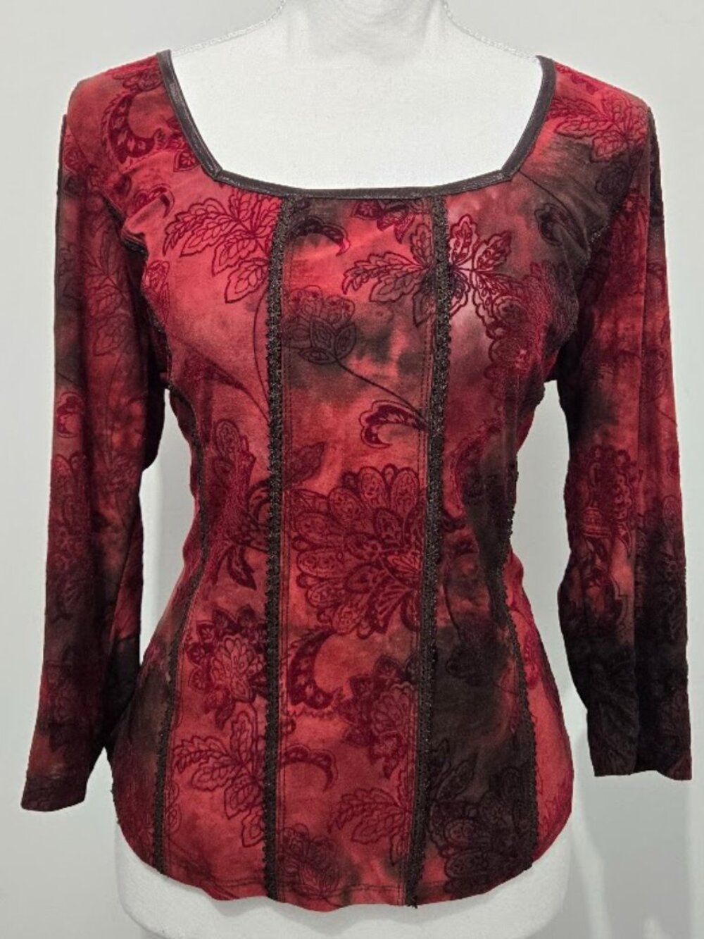 Vtg Y2K 90s Womens Red Vampire Whimsigoth Top Sz L Square Neck Front Seams Goth
